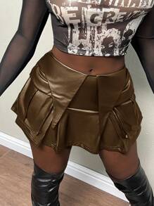 Slaydiva Women'S Pleated Skirt - Brown - View 3