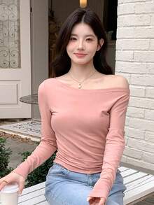 Dazy Star Camiseta Fruncida Con Hombros Descubiertos Unicolor - Rosa - Ver 6