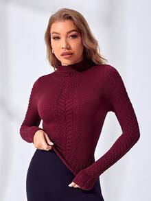 Yoga Basic Camiseta Deportiva Sólida Con Cuello Alto En Colores Lisos - Burdeos - Ver 7