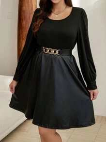 SHEIN LUNE Hơn Chất rắn Váy chữ A Không có thắt lưng - màu đen - Xem 5