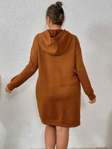 SHEIN Franclia Plus Kangaroo Pocket Drop Shoulder Drawstring Hooded Sweatshirt Dress - Coffee Brown - View 3