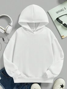 SHEIN Tween Girls' Casual Solid Color Comfortable Thermal Lined Hoodie, Autumn/Winter