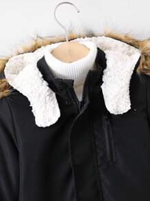 SHEIN 幼童男孩帶毛領帽子加厚外套