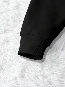 SHEIN EZwear 女士字母印花連帽抓絨衣,帶束口繩 - 黑色 - 查看 4