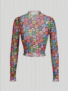 Muchica Allover Floral Print Mesh Top - Multicolor - View 3