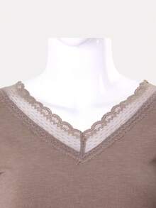 Teen Girl Lace Trim Tee - Khaki - View 4