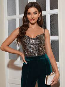 SHEIN Clasi Quý cô In hoa Báo Ruffle Halter Neck Cami ngọn - Nhiều màu - Xem 3