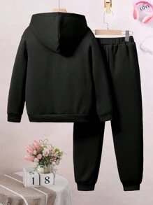 Tween Girl Heart Print Hoodie And Pants Set, 2pcs