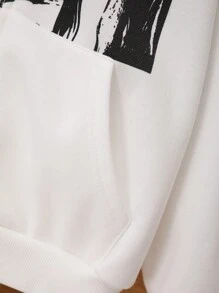 SHEIN 少女款单件印花落肩卫衣 - 白色 - 查看 4