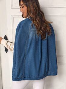 SHEIN Frenchy Women's Cape Sleeve Buttoned Denim Jacket - Blue - View 2