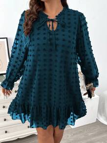 大碼荷葉邊連衣裙 - 淺藍色 - 查看 7