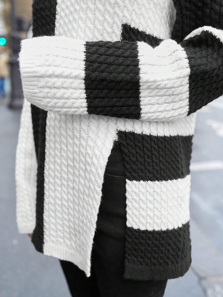 Women's Stand Collar Color Block Loose Sweater With Drop Shoulder Design
