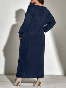 SHEIN Franclia Plus Drop Shoulder Sweater Dress Without Belt - Royal Blue - View 2