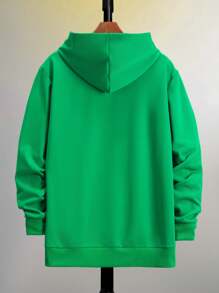 Hombres Sudadera Con Capucha Con Cordón Y Bolsillo Canguro Con Gráfico De Letra - Verde - Ver 2