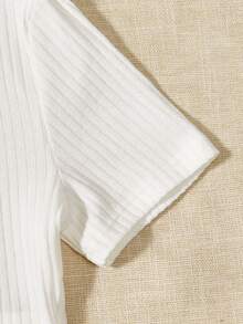 SHEIN Thiếu niên cô gái 3pcs Chất rắn Đồ đan Ribbed Áo thun - màu đen - Xem 4