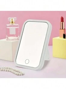 LED 化妆镜 触摸屏 3 灯 便携式 立式 折叠 梳妆镜 5 倍放大 紧凑型化妆镜 - 白色 - 查看 3