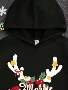 Thiếu niên Cô gái Giải trí Mẫu giáng sinh Dài tay áo có mũ Lông cừu Áo nỉ Thích hợp Đối với Mùa Thu Và Mùa Đông - màu đen - Xem 3