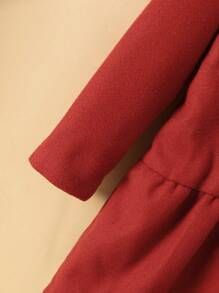 少女酒红色彼得潘领时尚可爱连衣裙秋冬