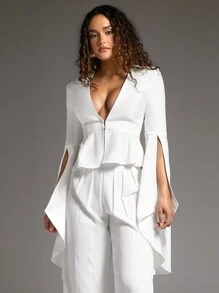 SHEIN BAE Trắng Của phụ nữ Bộ đồ Áo khoác Với Ruffle Đối với Các bữa tiệc Hoặc Chính thức Dịp - trắng - Xem 6