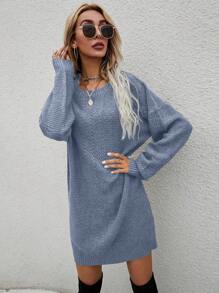 SHEIN Unity Women'S Drop Shoulder Sweater Dress Fall Cloth For Women - Blue - View 3