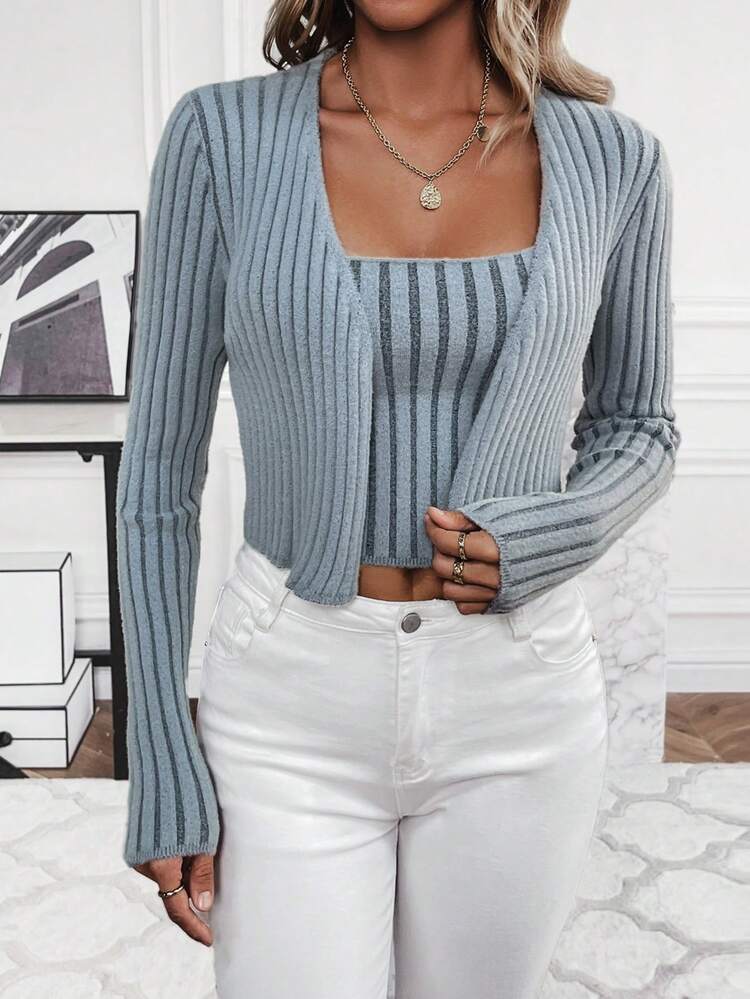 Ribbed Knit Sweater And Cardigan Fall Cloth For Women