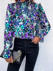 SHEIN LUNE In Toàn bộ Viền Ruffle tay áo lá sen Áo sơ mi - Màu tím - Xem 3