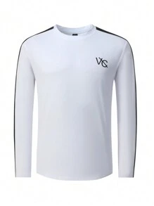 Manfinity Sport Corelite 男式字母图案撞色侧缝运动 T 恤长袖衬衫 - 彩色 - 查看 1