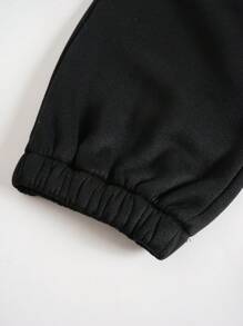 SHEIN EZwear Women's Letter Print Drawstring Waist Jogger Pants - Black - View 4