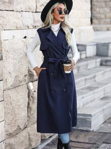 SHEIN LUNE 女性雙排扣腰帶背心防風外套 - 藏蓝色 - 查看 7