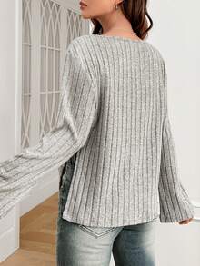 SHEIN EZwear 修身款針織女士t恤 - 杏色 - 查看 2