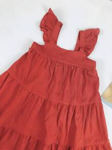 Vestido De Camisola Con Ribete De Volantes Para Bebé Niña - Rojo - Ver 4