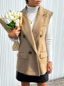 Aveloria Sleeveless Woolen Vest Suit Jacket - Coffee Brown - View 3