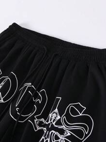Manfinity LEGND Nam Lỏng lẻo phù hợp Áo nỉ có mũ Và Quần Chạy bộ Bộ Với Lá thư Và Vượt qua In - màu đen - Xem 6