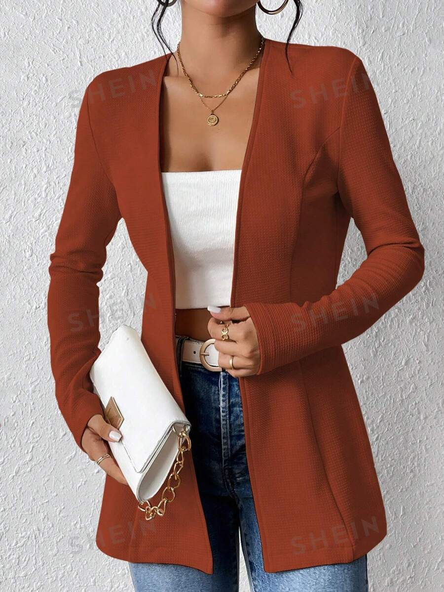 Chiquease Blazer casual sin cuello, ligero y sin forro de manga larga para mujer