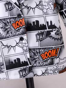 SHEIN Young Boy Comics Print Lapel Neck Overcoat Without Sweater - Black and White - View 4