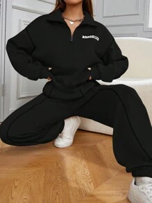 2pcs/Set Hasselblad Line Casual Sweatshirt Suit - Black - View 6