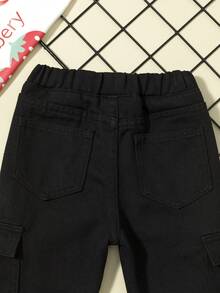 嬰兒男童純色工裝風牛仔褲 - 黑色 - 查看 6