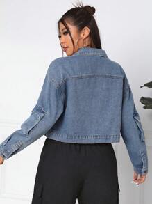 SHEIN EZwear Women's Plus Size Denim Jacket - Blue - View 2