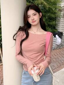 Dazy Star Camiseta Fruncida Con Hombros Descubiertos Unicolor - Rosa - Ver 7