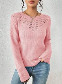 SHEIN Essnce 網眼針織毛衣套頭 - 粉色 - 查看 5