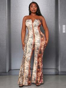 Slaydiva Hơn In hoa Báo Jumpsuit ống - Nhiều màu - Xem 4