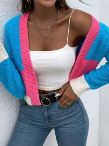 SHEIN Essnce Của phụ nữ Màu sắc Chặn Áo len Mở Với Mở Mặt trước - Màu xanh lam - Xem 5