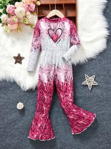 SHEIN Nhỏ bé Cô gái Đơn giản Thành thị Phong cách Love Tim In Long lanh Bùng nổ Áo liền quần - Màu Hồng Tươi - Xem 1