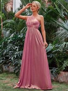 Đầm dự tiệc không tay khoét vai một vai - Màu Hồng Tươi - Xem 5