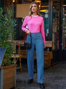 SHEIN Frenchy Women's Straight Fit Simple Style Jeans - Medium Wash - View 5