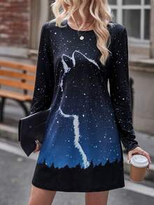 SHEIN LUNE 星系印花t恤裙 - 彩色 - 查看 4