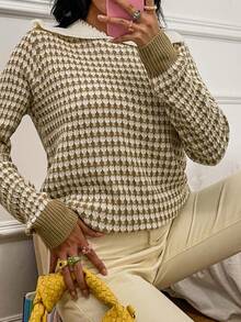 SHEIN Qutie 休閒女性套頭毛衣 - 卡其色 - 查看 5