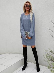 SHEIN Unity Women'S Drop Shoulder Sweater Dress Fall Cloth For Women - Blue - View 5