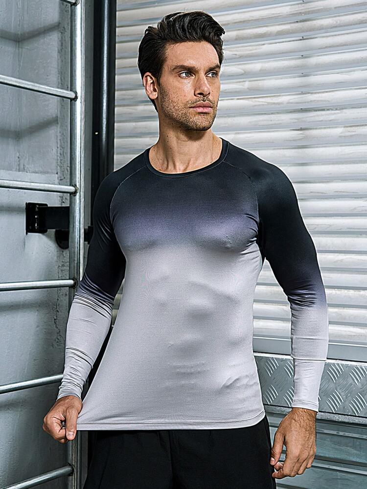 Men'S Gradient Raglan Sleeve Sports T-Shirt Long Sleeve Shirt