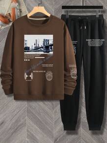 Manfinity Homme Men's Photo Printed Sweatshirt And Sweatpants Set